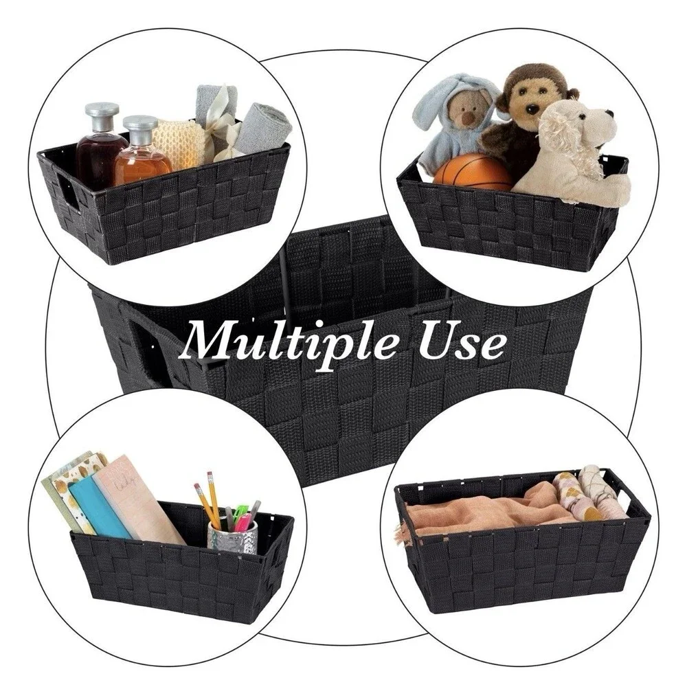Small Woven Storage Shelf Bin, Black